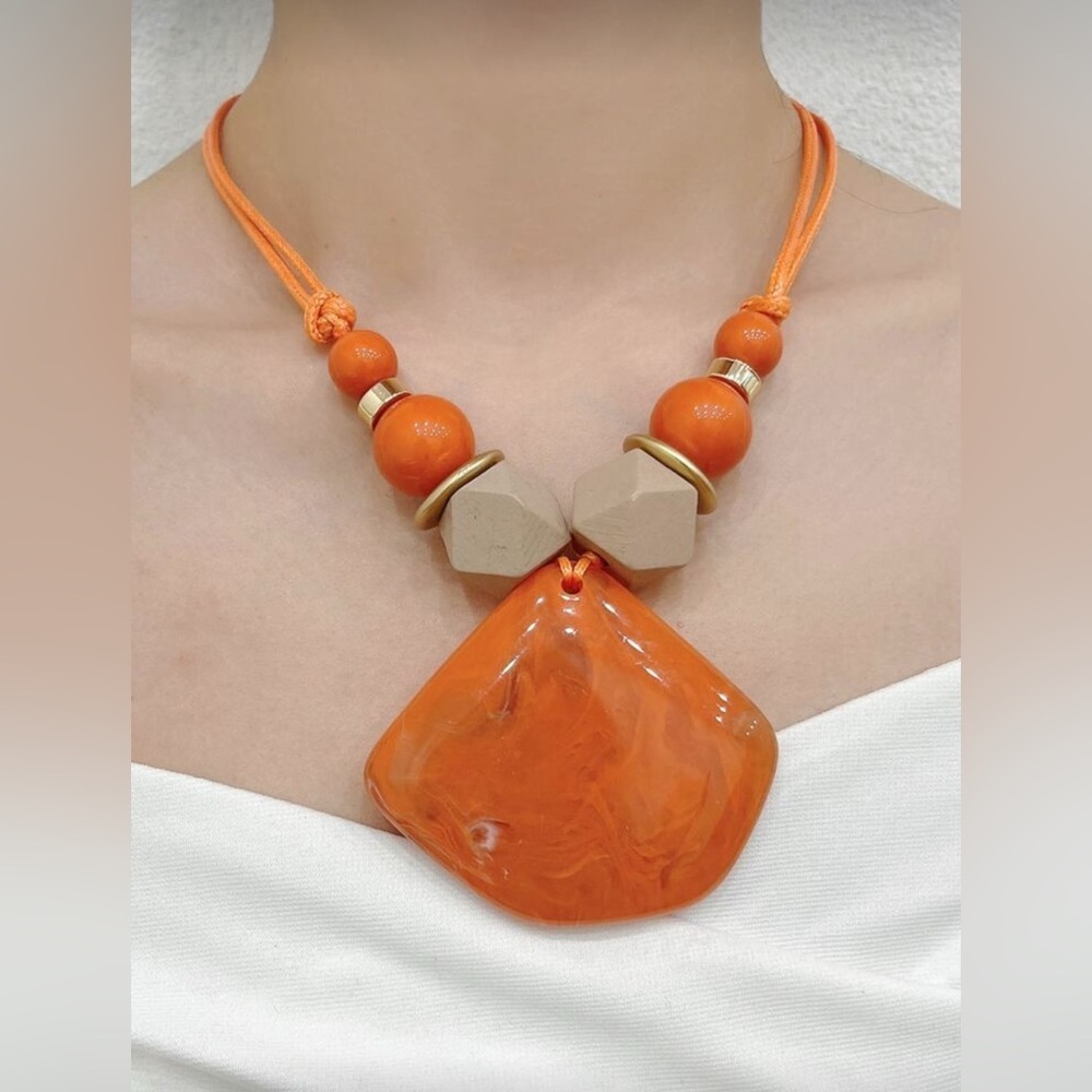Orange Statement Necklace - image 4